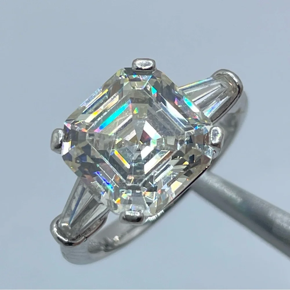 Lafonn Sterling Silver Radiant Cut CZ Ring Baguette Side Stones Bridal